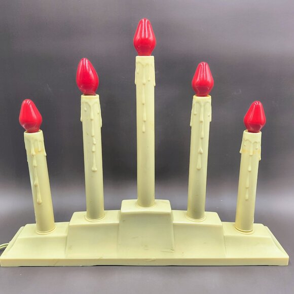 Vintage 5 Light Christmas Candolier Dripping Electric Candles with Red Bulbs - Picture 1 of 13
